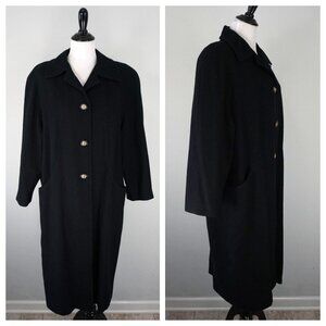 Russell Scott Black 100% Wool Long Button Up Overcoat Jacket Lined Coat XL